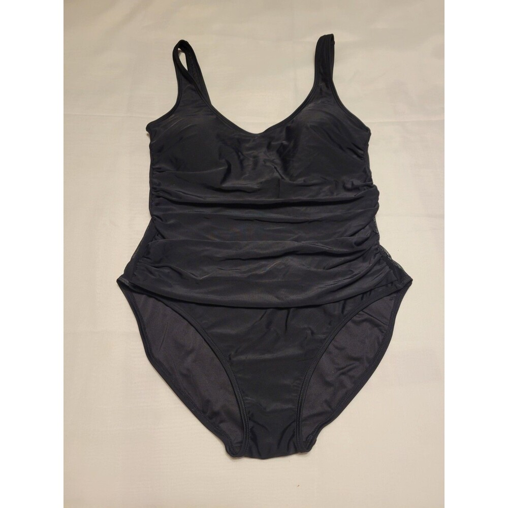DKNY Women's One Piece Swimsuit Size 12 Black Halter Neck Ruched  Swimwear